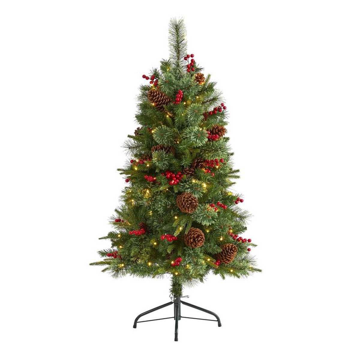 4 Norway Mixed Pine Artificial Christmas Tree with 150 Clear LED Lights Pine Cones and Berries
