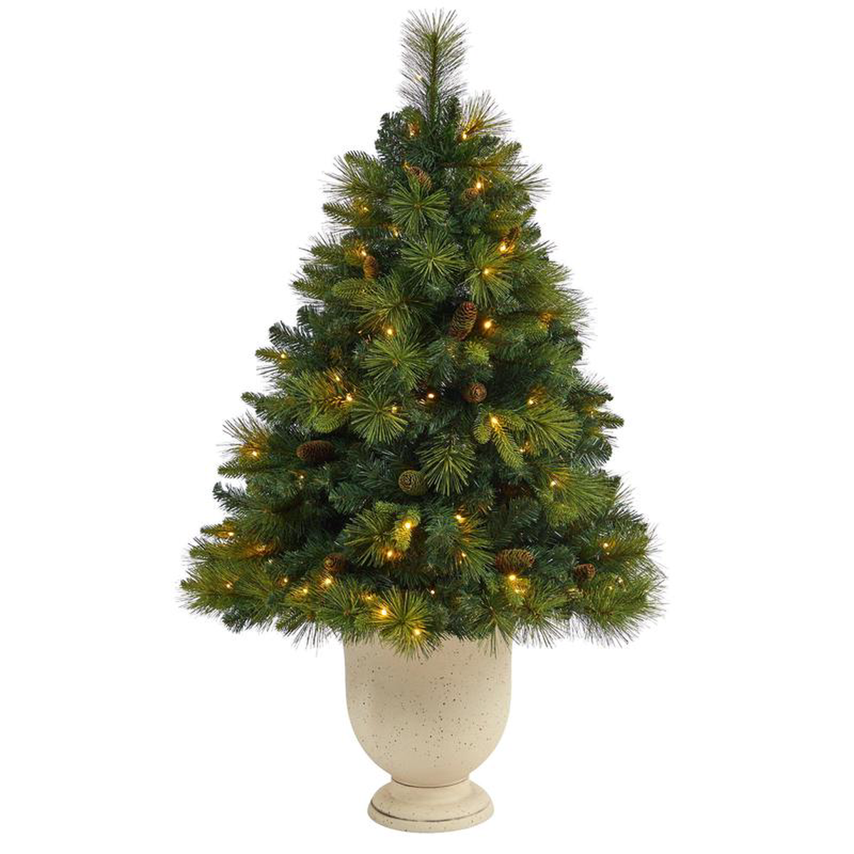 45 North Carolina Mixed Pine Artificial Christmas Tree with 130 Warm White LED Lights 459 Bendable Branches and Pinecones in Decorative Urn