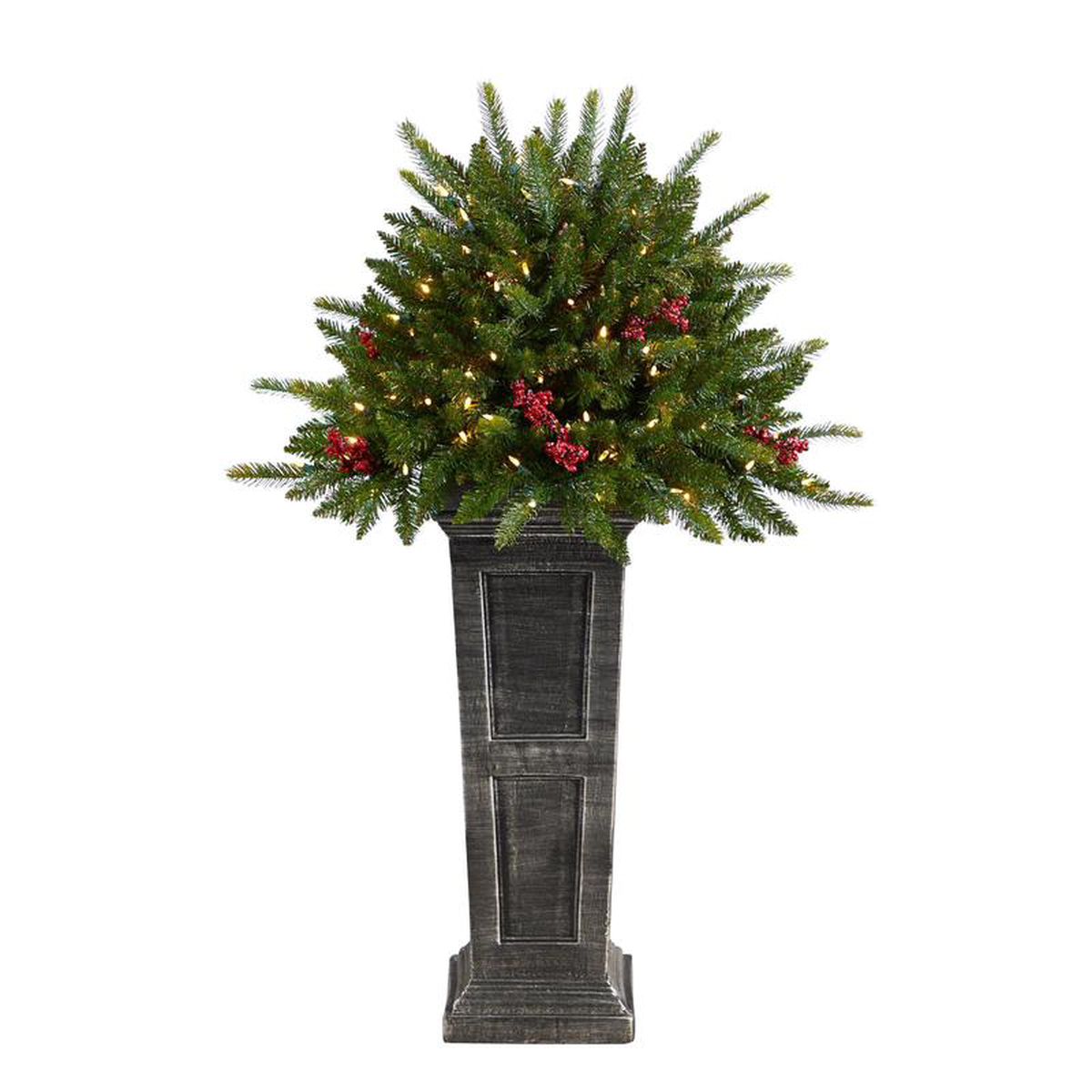48217 Holiday Christmas Tree Plant Pre-Lit and Glittered on Pedestal with 150 Multicolored LED lights