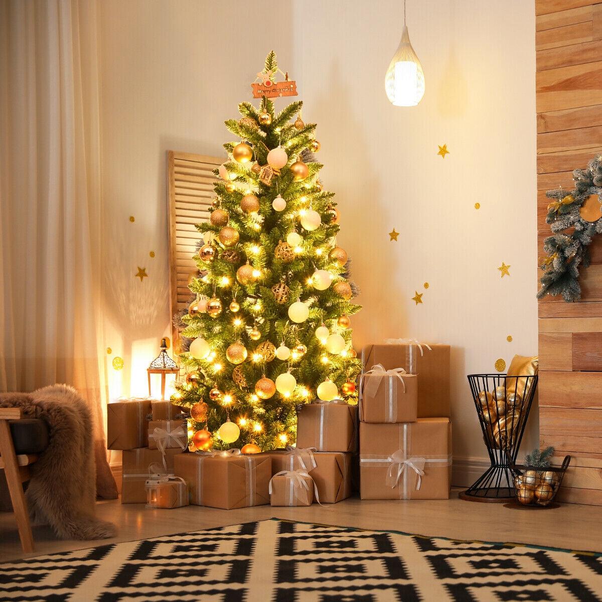 5  PVC  150  - 5  5 Feet PVC Hinged Pre-Lit Artificial Fir Pencil Christmas Tree with 150 Lights-5 ft