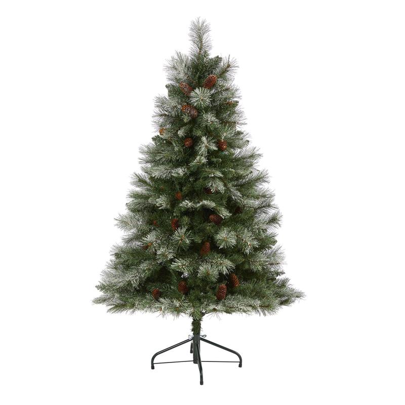 5 Snowed French Alps Mountain Pine Artificial Christmas Tree with 387 Bendable Branches and Pine Cones