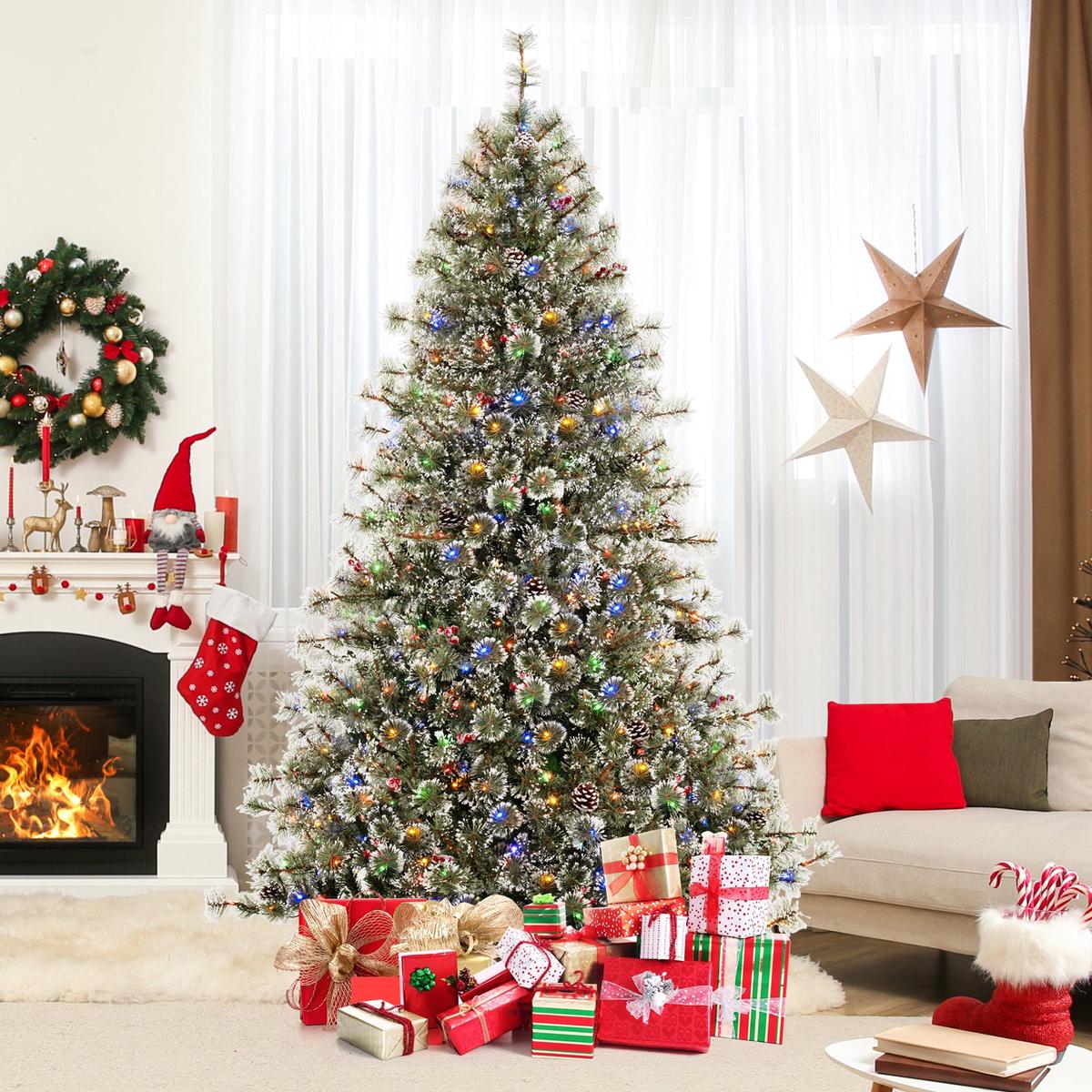 6/7.5/9  360  - 7.5  6/7.5/9 FT Artificial Christmas Tree Pre-Lit Hinged Holiday Tree with 360 Quick Power Connector-7.5ft