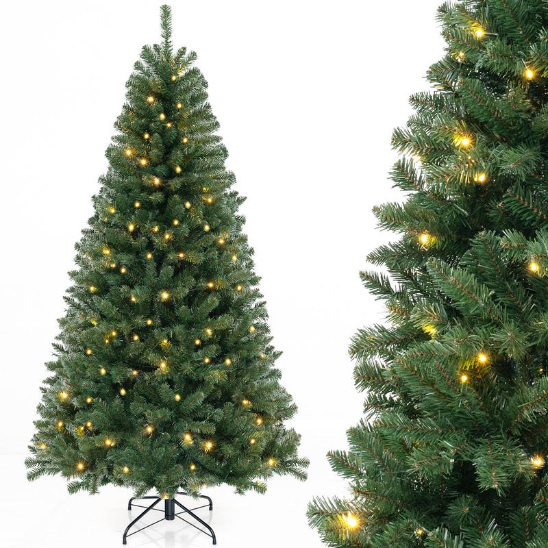 6/7/8 FT Artificial Christmas Tree, 568/830/1182 Branch Tips, 200/250/400 Warm White LED Lights, Green