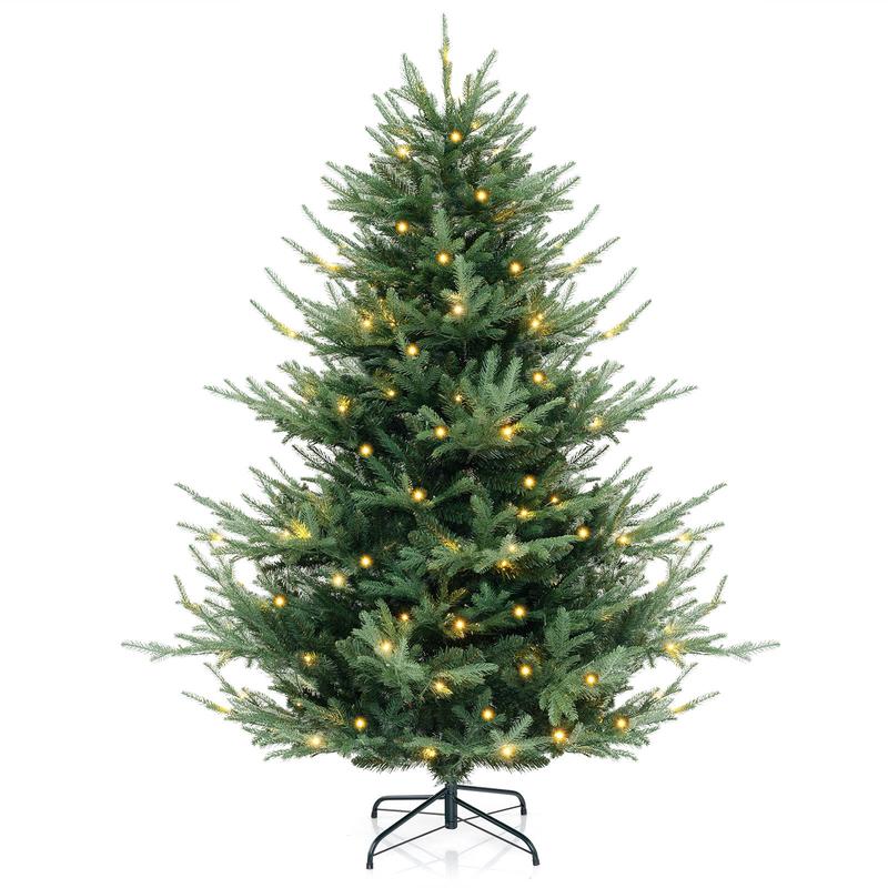 6 FT Pre-Lit Artificial Hinged Christmas Tree, 778 PVC PE Branch Tips, Green