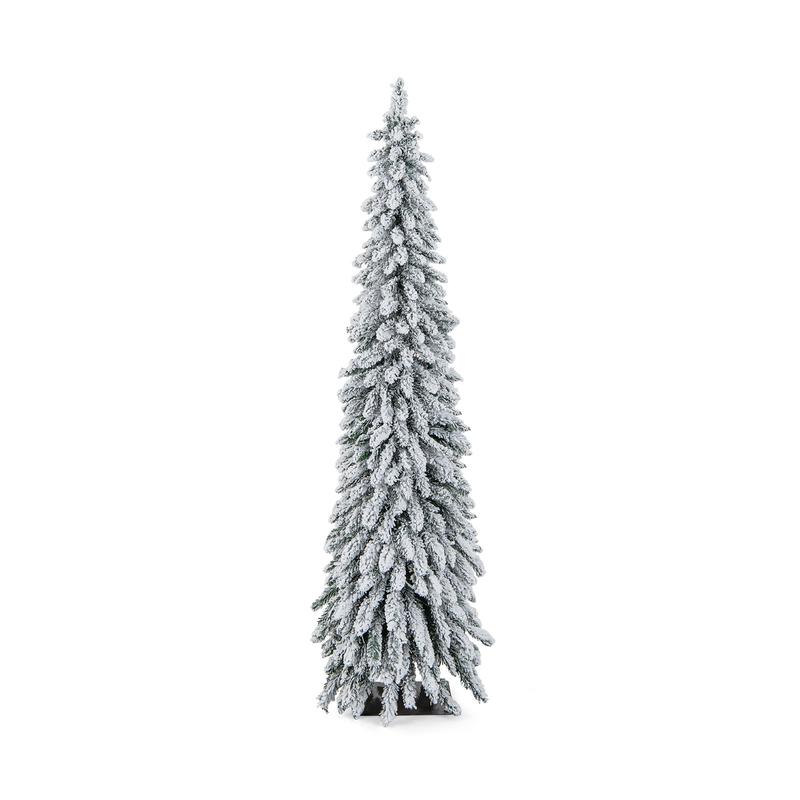 6 Ft Pre-Lit Snow Flocked Artificial Slim Pencil Christmas Tree, White - White