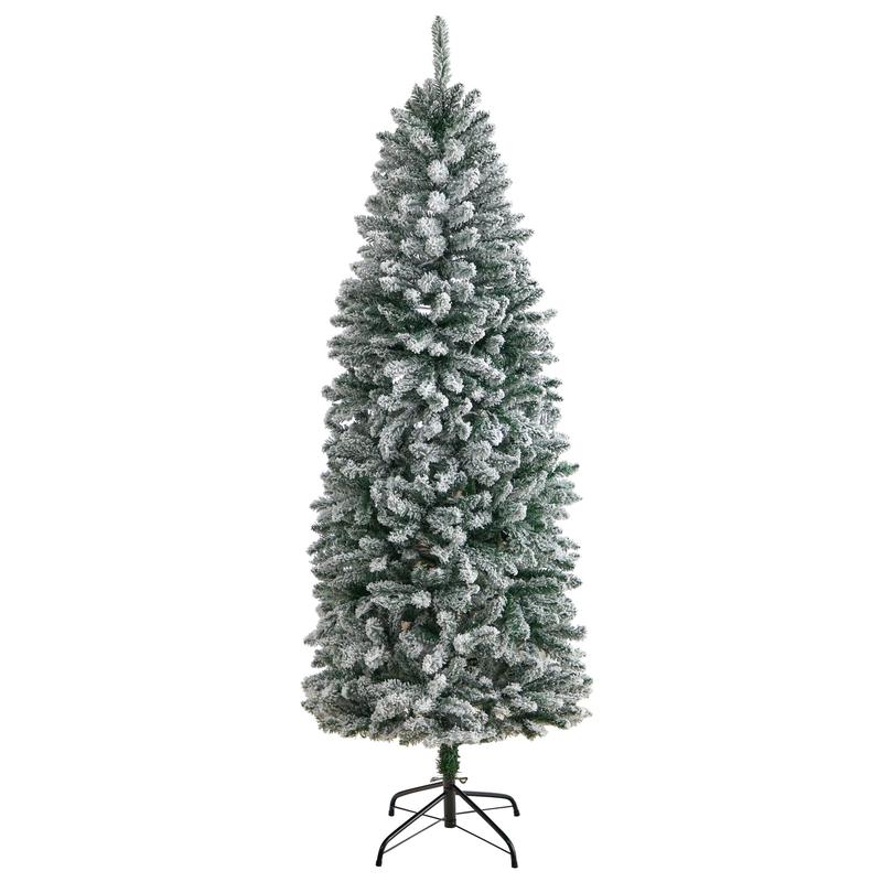 6 Slim Flocked Montreal Fir Artificial Christmas Tree with 743 Bendable Branches