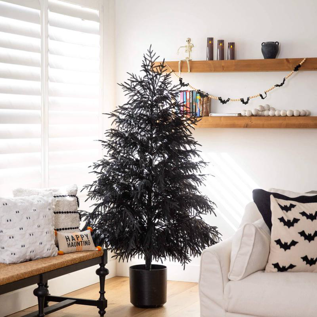 68217 Artificial Halloween Real Touch Black Norfolk Pine Christmas Tree with Natural Look