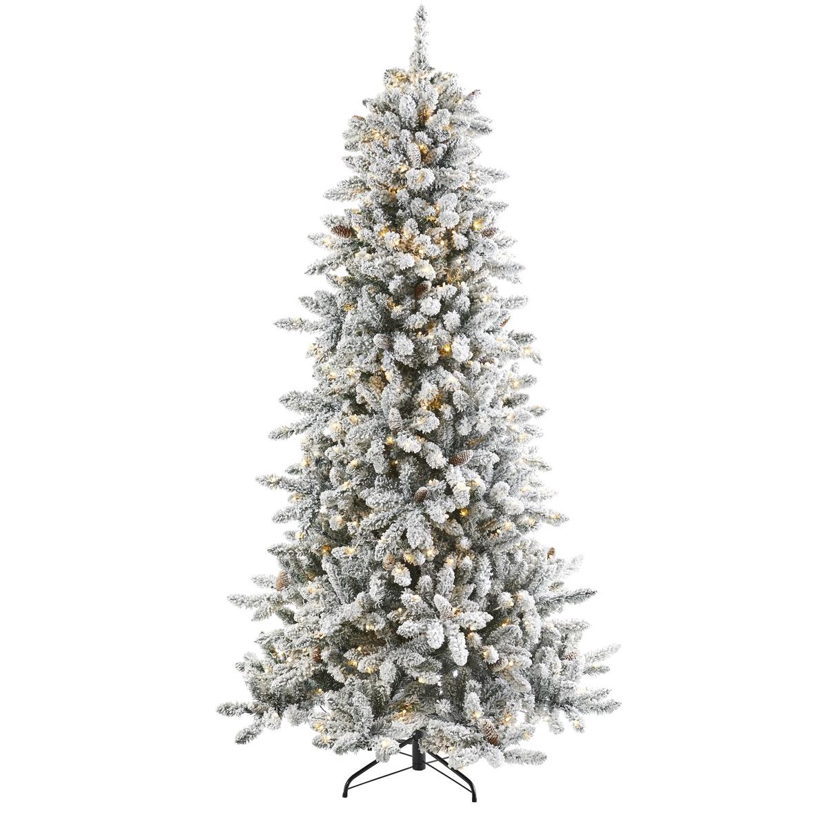 7.5 Flocked Livingston Fir Artificial Christmas Tree with Pine Cones and 500 Warm LED Lights