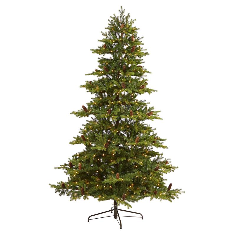 7.5 Yukon Mountain Fir Artificial Christmas Tree with 600 Clear Lights, Pine Cones and 1740 Bendable Branches