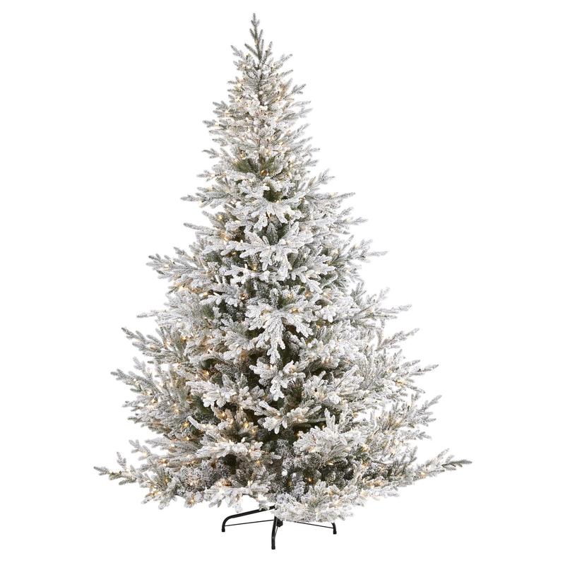 8 Flocked Fraser Fir Artificial Christmas Tree with 800 Warm White Lights and 4892 Bendable Branches