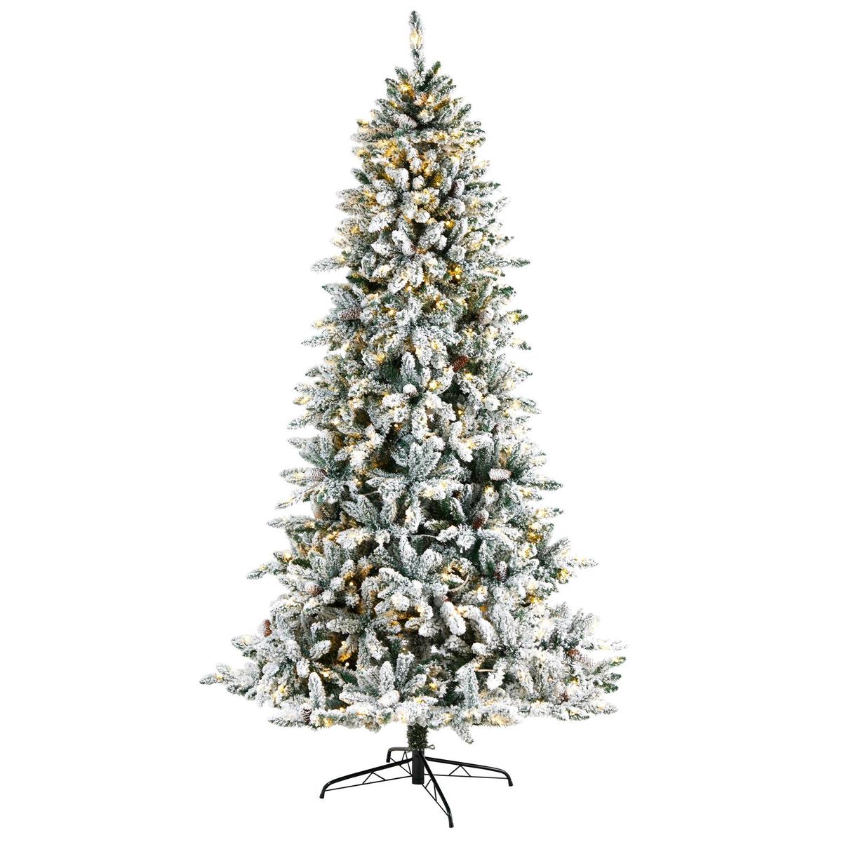 8 Flocked Livingston Fir Artificial Christmas Tree with Pine Cones and 500 Clear Warm LED Lights