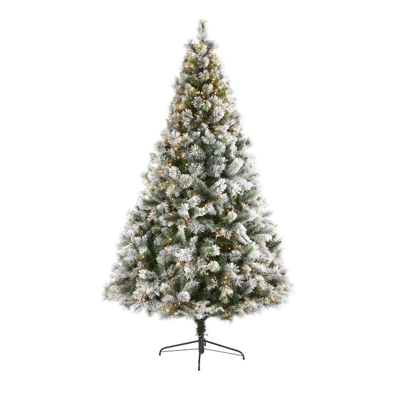 8 Flocked Oregon Pine Artificial Christmas Tree with 500 Clear Lights and 1172 Bendable Branches