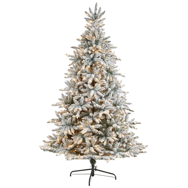 8 Flocked West Virginia Spruce Christmas Tree with 600 Clear Lights and 1856 Bendable Branches