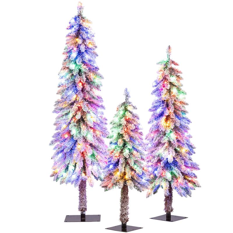 Artificial Christmas Tree Set Of 3, Snow-Flocked Branch Tips, Green