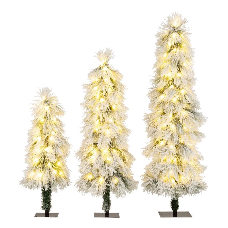 Artificial Christmas Tree Set, Snow-Flocked Tips, LED Lights, Green - Green