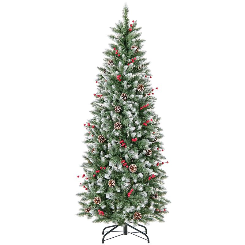 Pre-Lit Artificial Pencil Christmas Tree, 6 ft, Green - Green