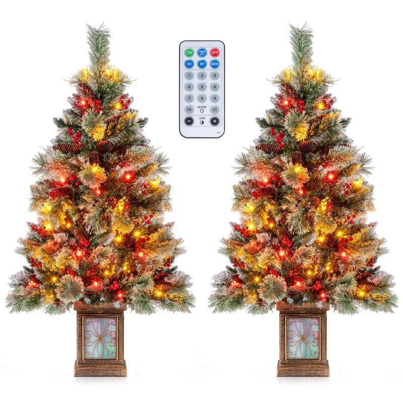 Set of 1/2 4 FT Artificial Christmas Tree Potted Xmas Tree with 190 Branch Tips-Set of 2 - Options