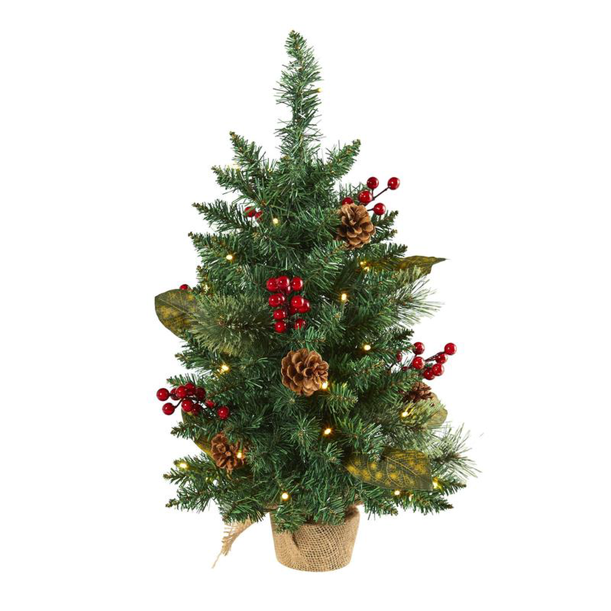 2 Pine Pinecone and Berries Artificial Christmas Tree with 35 LED Lights and 86 Bendable Branches