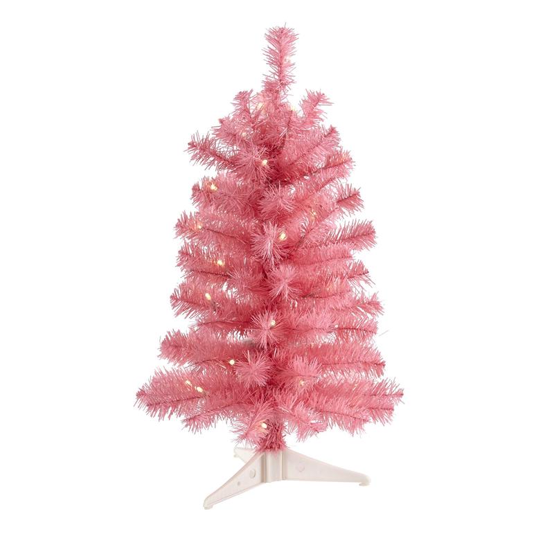 2 Pink Artificial Christmas Tree with 35 LED Lights and 72 Bendable Branches