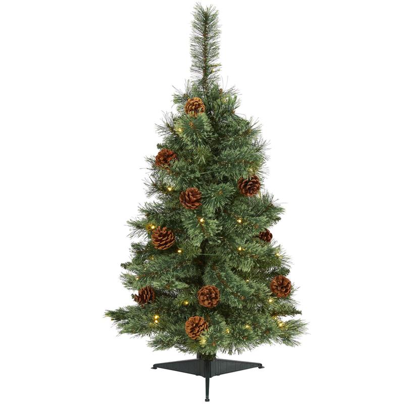 3 White Mountain Pine Artificial Christmas Tree with 50 Clear LED Lights and Pine Cones