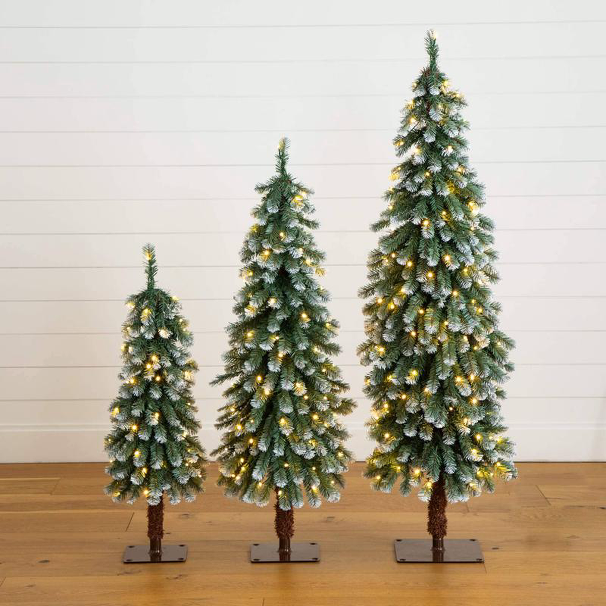 38217 48217 58217 Pre-Lit Frosted Artificial Christmas Tree Set with Warm LED Lights 8211 Set of 3