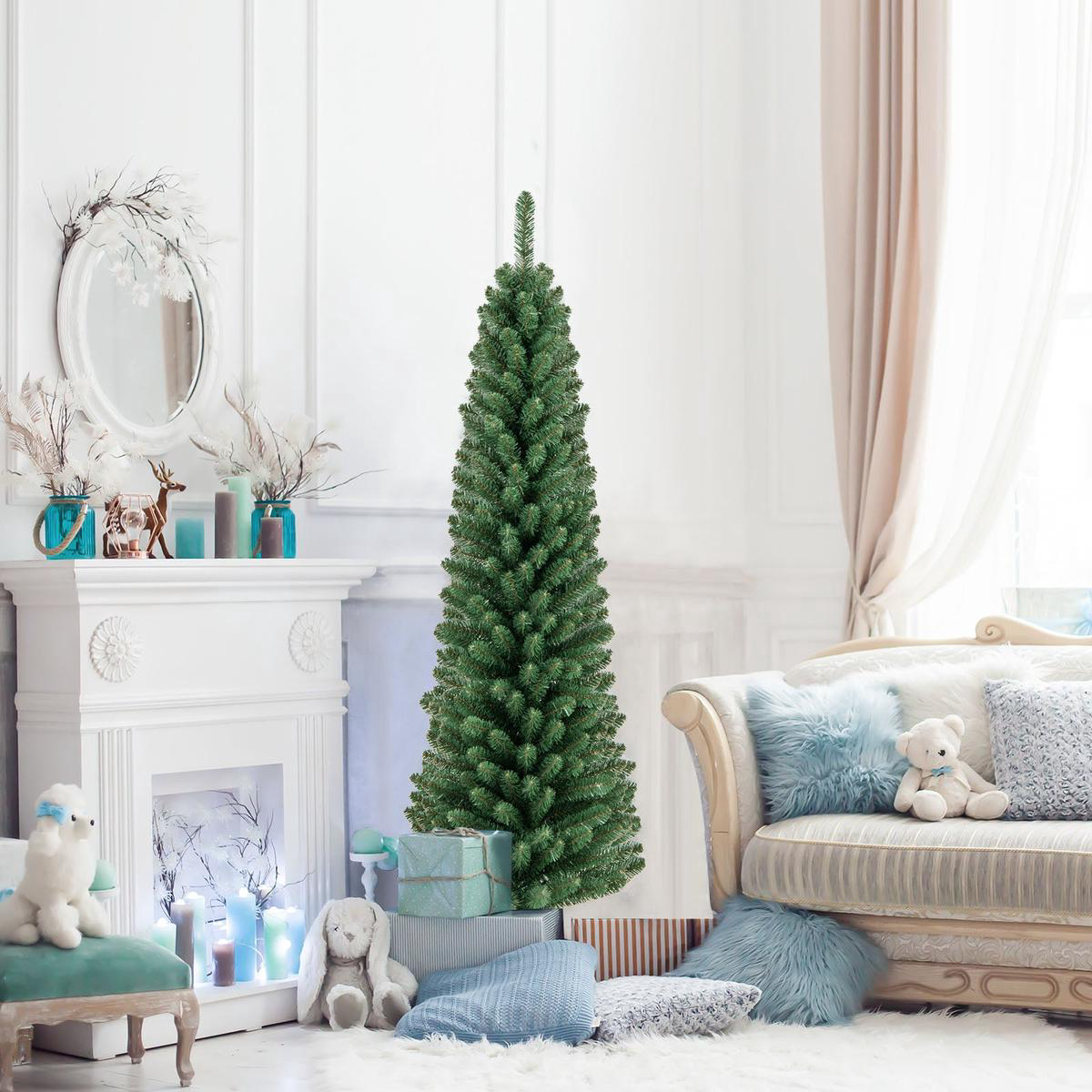 5/6/7/8  295/392/523/671  - 5  5/6/7/8 Feet Pencil Christmas Tree with 295/392/523/671 Memory Wire Branch Tips and Upgraded Metal Stand-5 feet