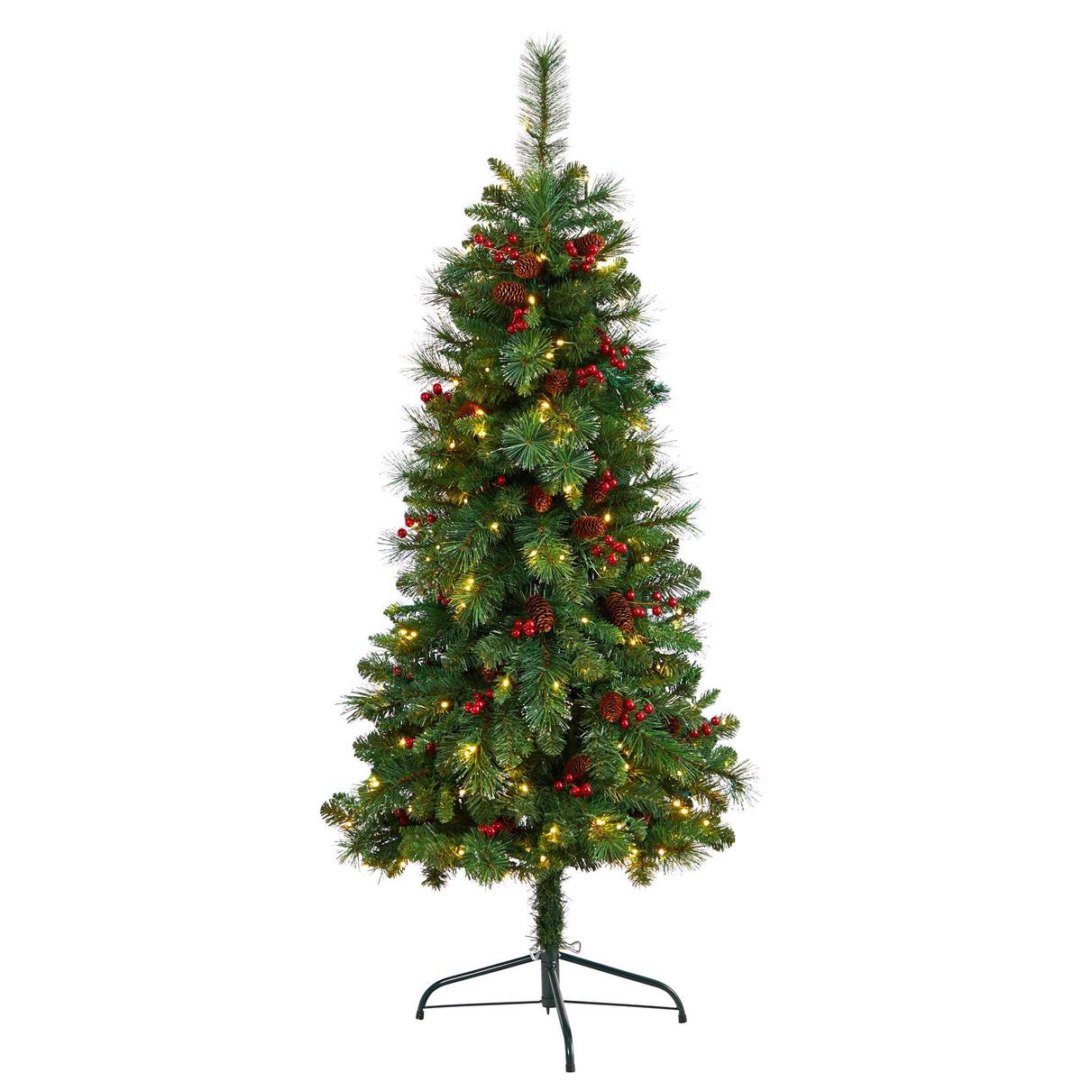 5 Flat Back Montreal Mountain Artificial Christmas Tree with Pine Cones and Berries