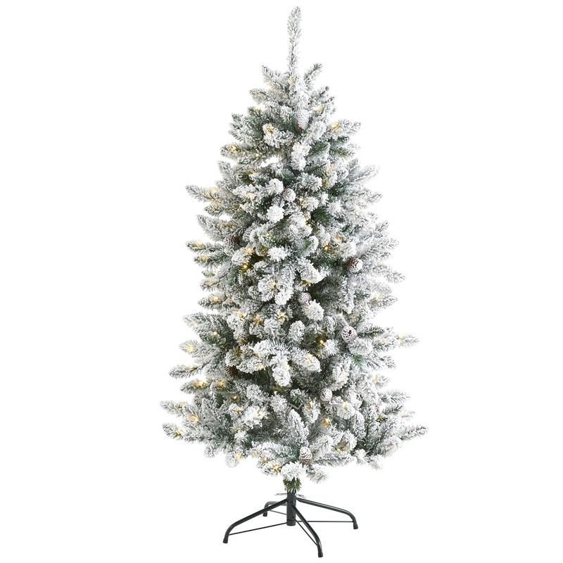 5 Flocked Livingston Fir Artificial Christmas Tree with Pine Cones and 200 Clear Warm LED Lights