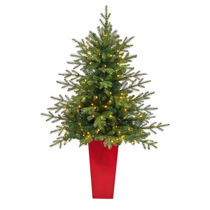 5 Swedish Fir Artificial Christmas Tree with 160 Warm White LED Lights and 403 Bendable Branches in Tower Planter