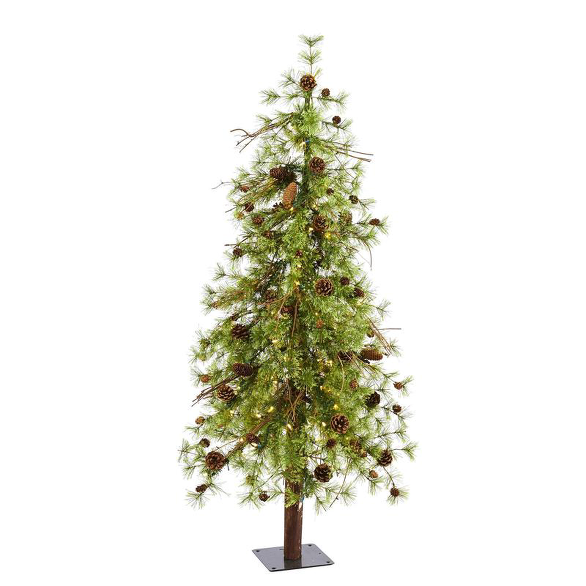 5 Wyoming Alpine Artificial Christmas Tree with 100 Clear (multifunction) LED Lights and Pine Cones on Natural Trunk