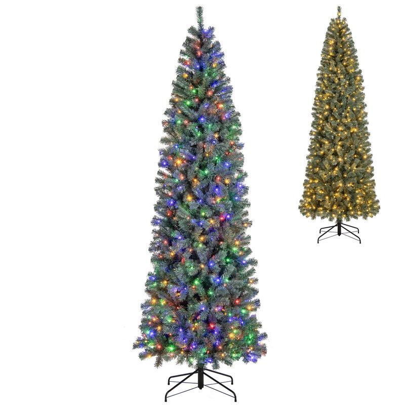 6.5/7.5 Feet Pre-Lit Blue Artificial Christmas Tree Slim with 9 Lighting Modes-9 ft, Blue - Blue