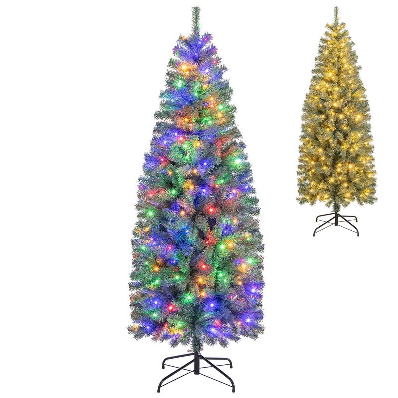 6.5 Feet Pre-Lit Blue Artificial Christmas Tree Slim with 9 Lighting Modes-6.5 ft, Blue - 6.5 Feet - Blue