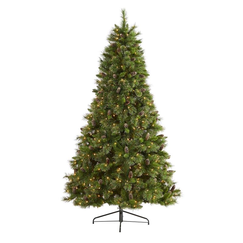 7.5 Golden Tip Washington Pine Artificial Christmas Tree with 600 Clear Lights, Pine Cones and 1568 Bendable Branches