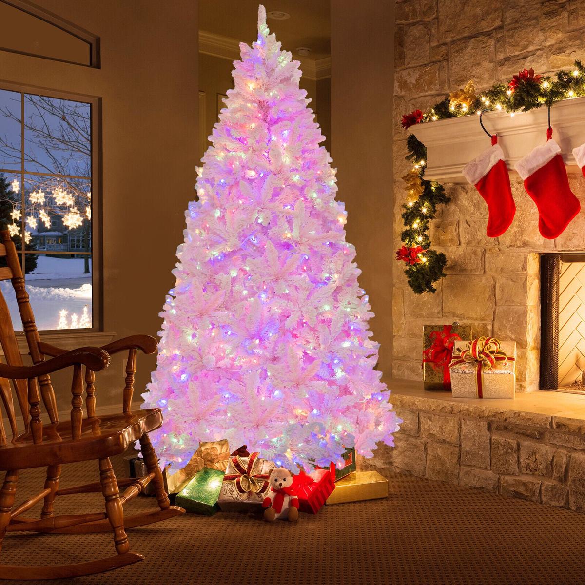 7  500  LED  1200  7 Feet Flocked Artificial Christmas Tree with 500 LED Lights and 1200 Branches