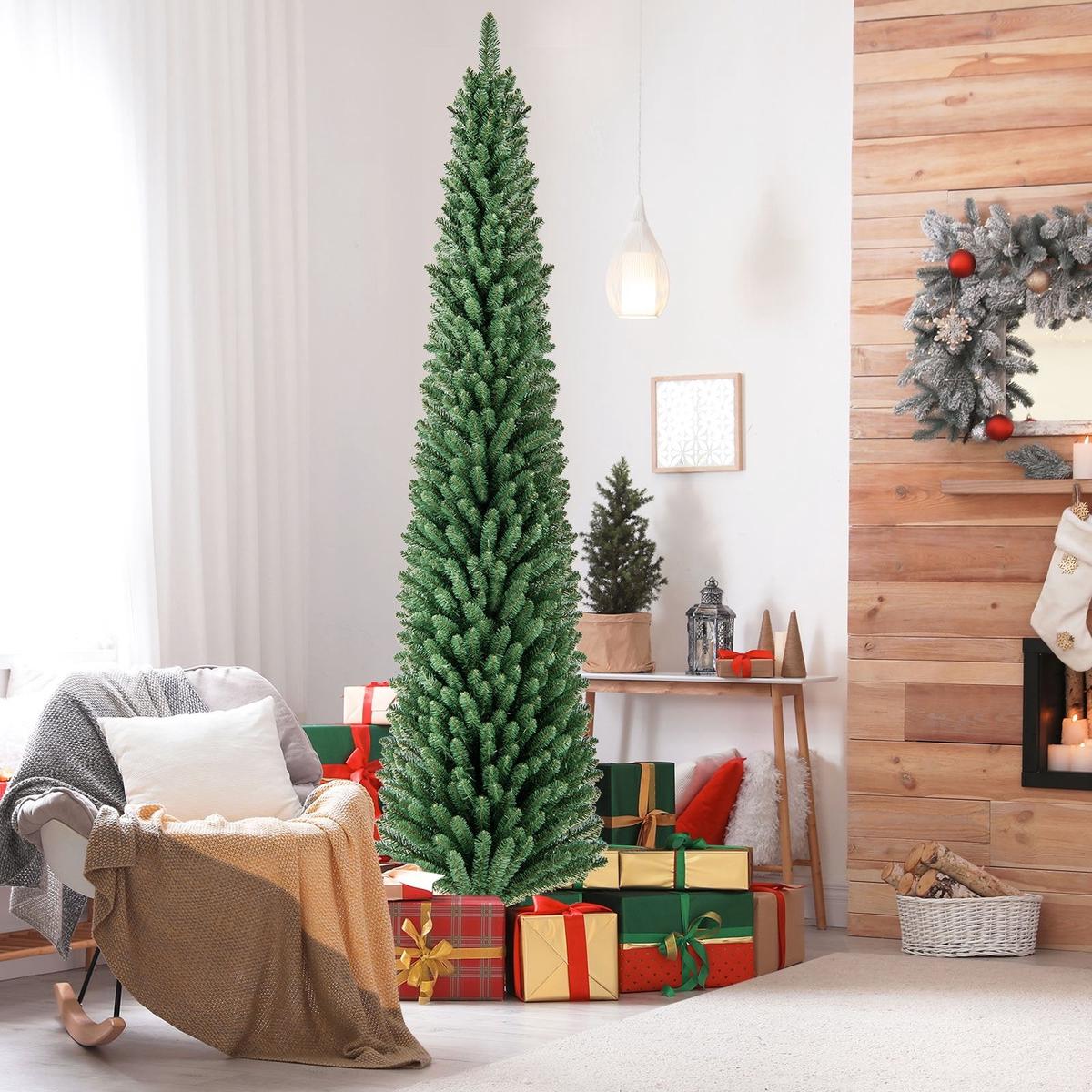 LED  - 8  Pencil Christmas Tree with Memory Wire Branch Tips and Warm  LED Lights-8FT