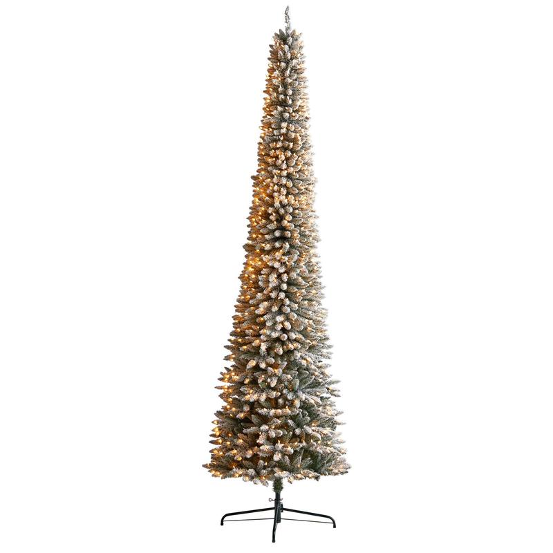 11 Flocked Pencil Artificial Christmas Tree with 850 Clear Lights and 1435 Bendable Branches