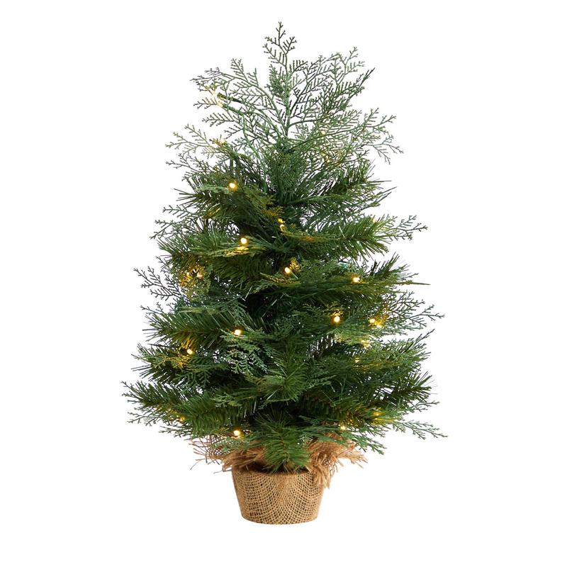 2 Artificial Christmas Tree in Burlap Base with 35 Warm White LED Lights