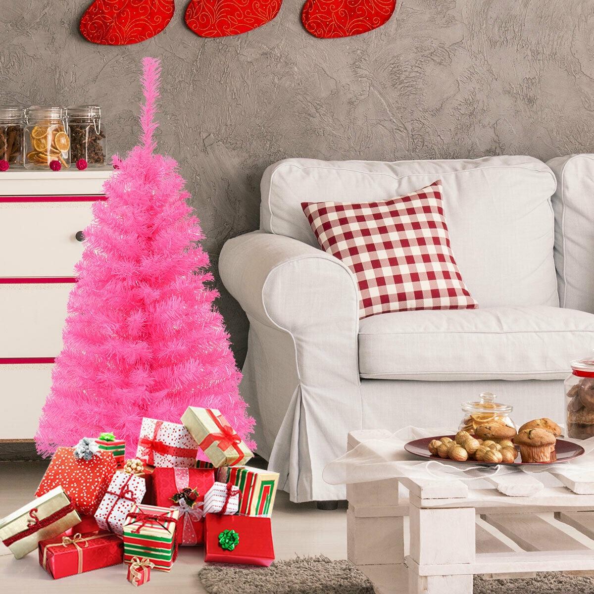 3 - 3 ft Premium Artificial Christmas Mini Tree with Stand-Pink