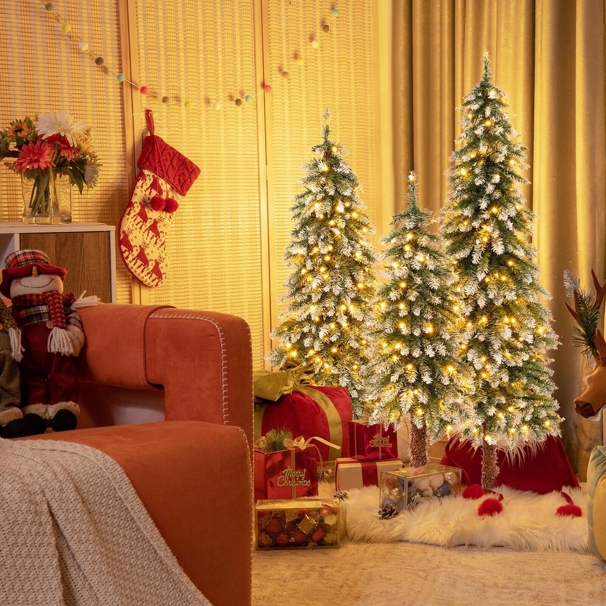 3  -  Pre-Lit Christmas Tree Set of 3 - Snowy and Slim