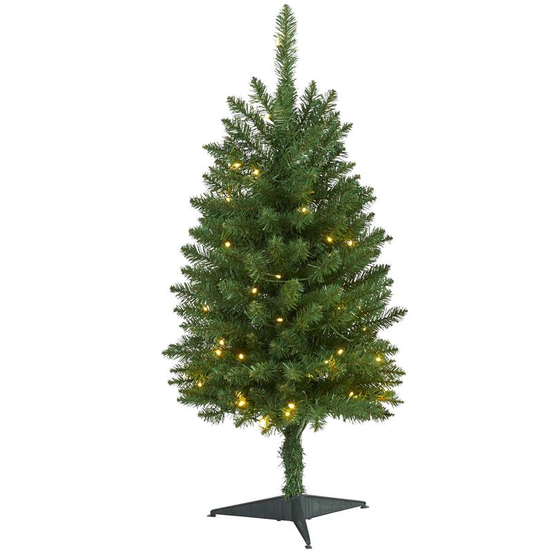 3 Slim Green Mountain Pine Artificial Christmas Tree with 50 Clear LED Lights