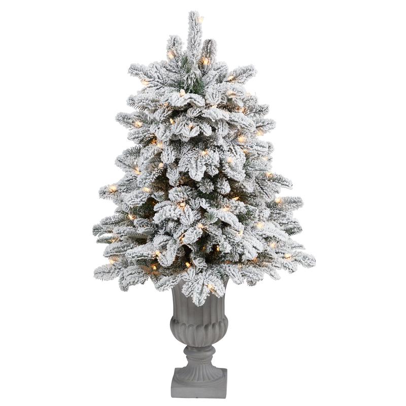 46 Flocked North Carolina Fir Artificial Christmas Tree with 150 Warm White Lights and 545 Bendable Branches in Decorative Urn