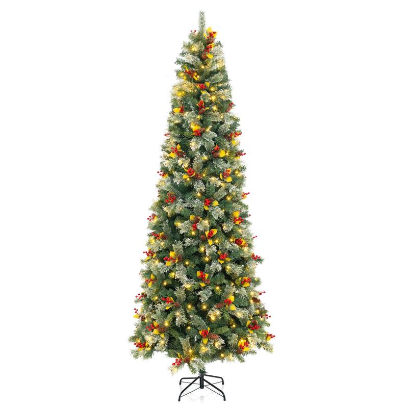 5/7.5/9 FT Pre-Lit Artificial Christmas Tree with 453/1096/1416 PVC and Pine Needles-XL, Green - XL - Green