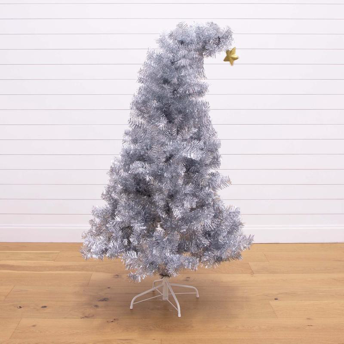5 Artificial Silver Tinsel Holiday Santa8217s Hat Christmas Tree with Star Topper