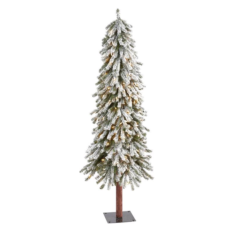 5 Flocked Grand Alpine Artificial Christmas Tree with 200 Clear Lights and 469 Bendable Branches on Natural Trunk