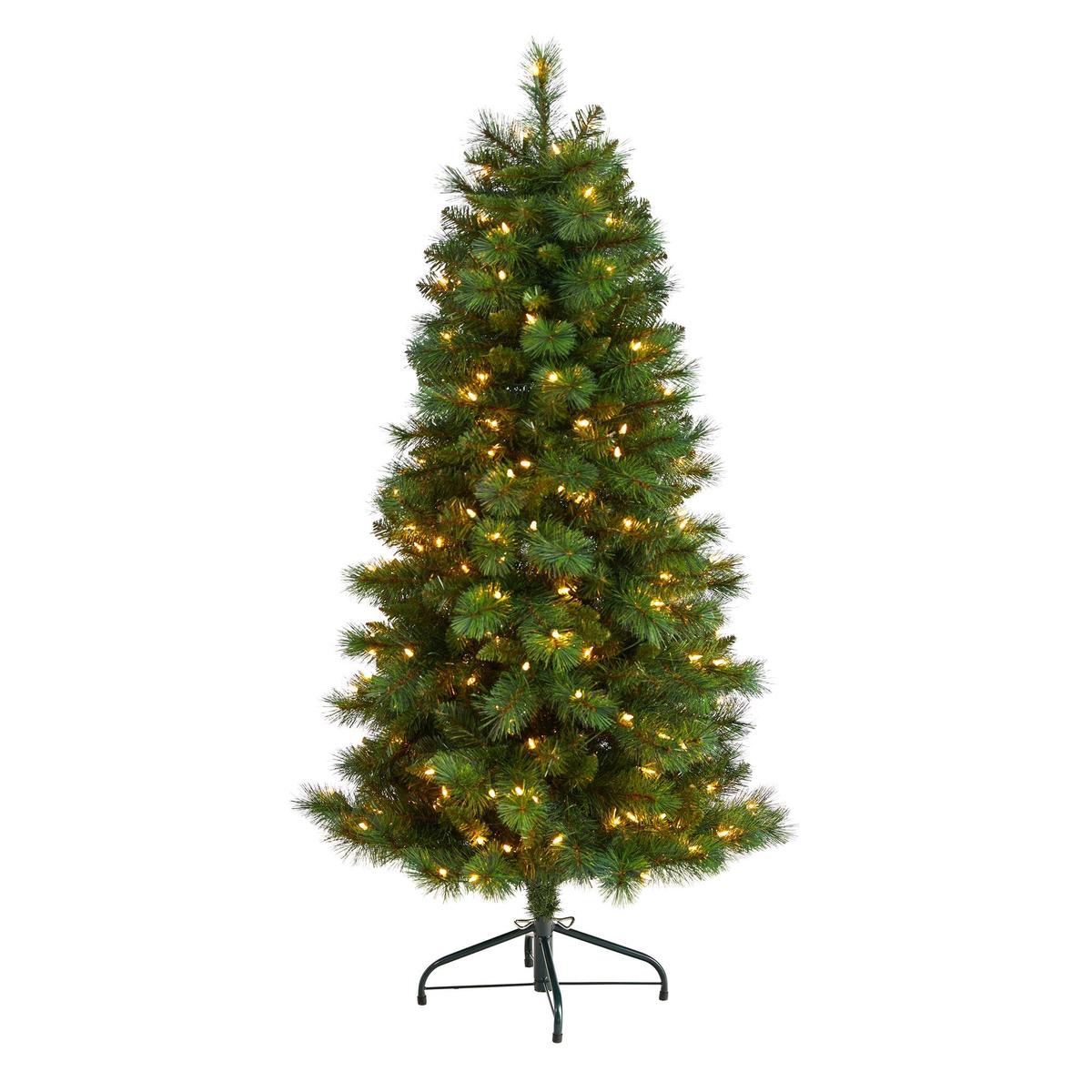 5 Slim West Virginia Mountain Pine Christmas Tree with 200 Clear Lights and 467 Bendable Branches