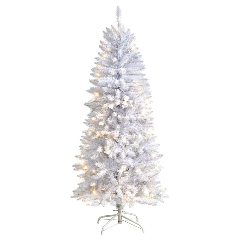 5 Slim White Artificial Christmas Tree with 150 Warm White LED Lights and 491 Bendable Branches