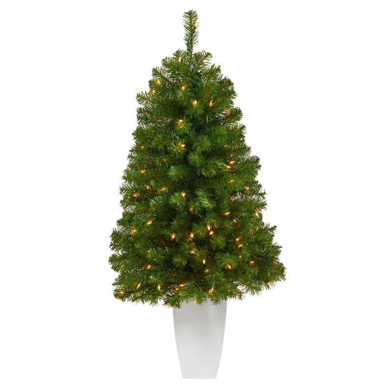 50 Virginia Fir Artificial Christmas Tree with 100 Clear Lights and 223 Bendable Branches in White Metal Planter