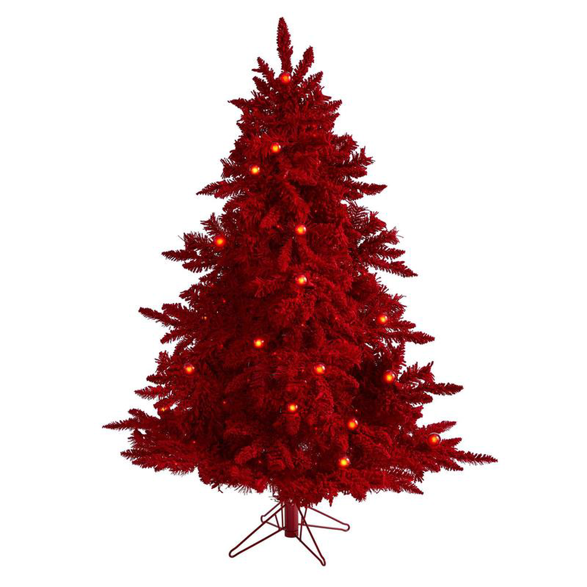 58217 Red Flocked Fraser Fir Artificial Christmas Tree