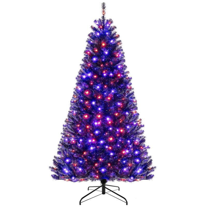 6/7/8 Feet Artificial Christmas Tree, 6 Lighting Modes, Spooky Sounds, Black - Black