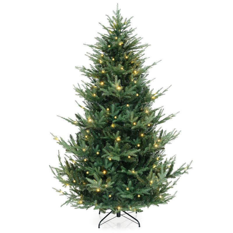 6/7/8 FT Pre-Lit Artificial Hinged Xmas Tree, 778/1480 PVC and PE Branch Tips, Green - Green